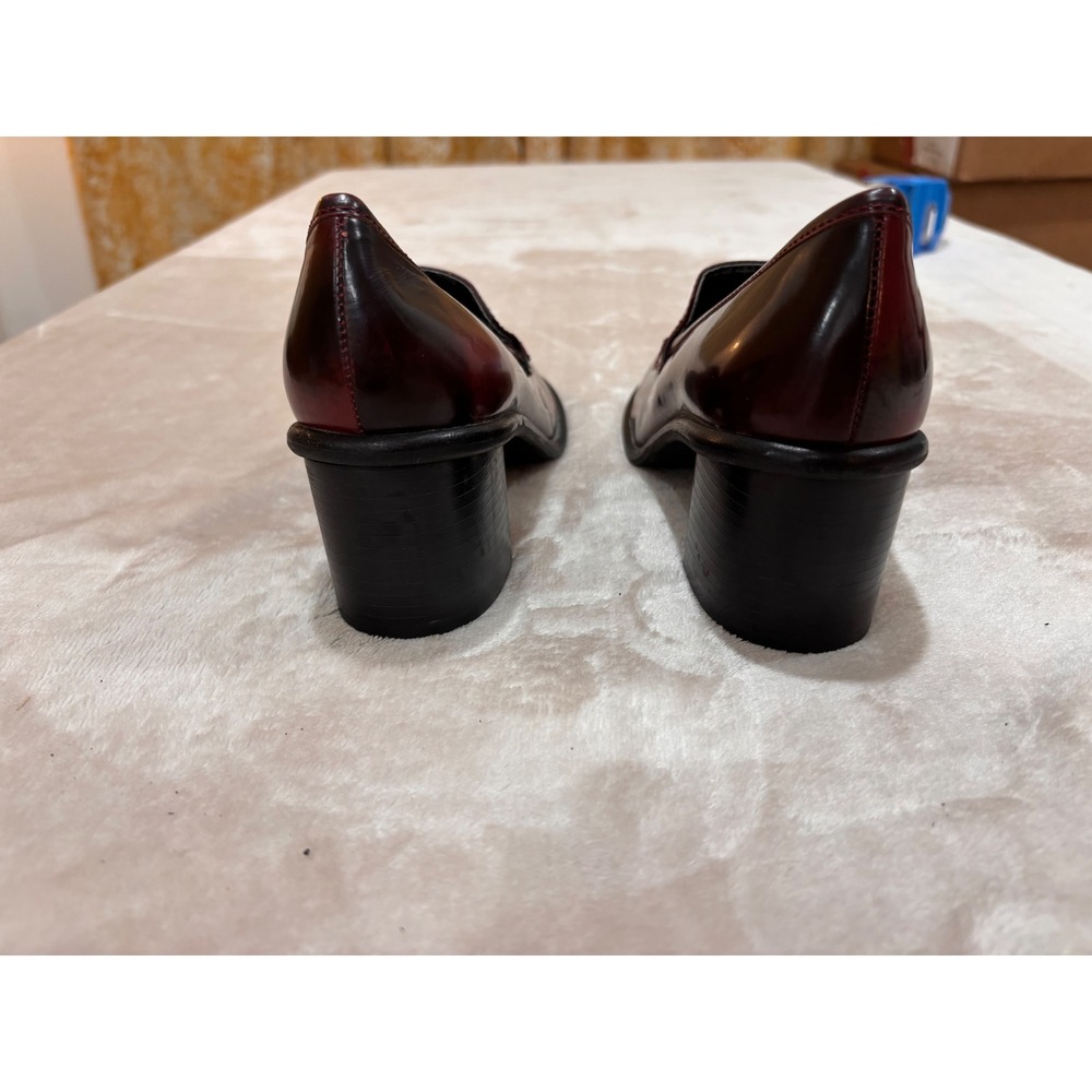 Gianni Bini Burgundy Oxblood Heeled Loafers Chunky Block Heel 90s Y2K Grunge 7B - Picture 7 of 12